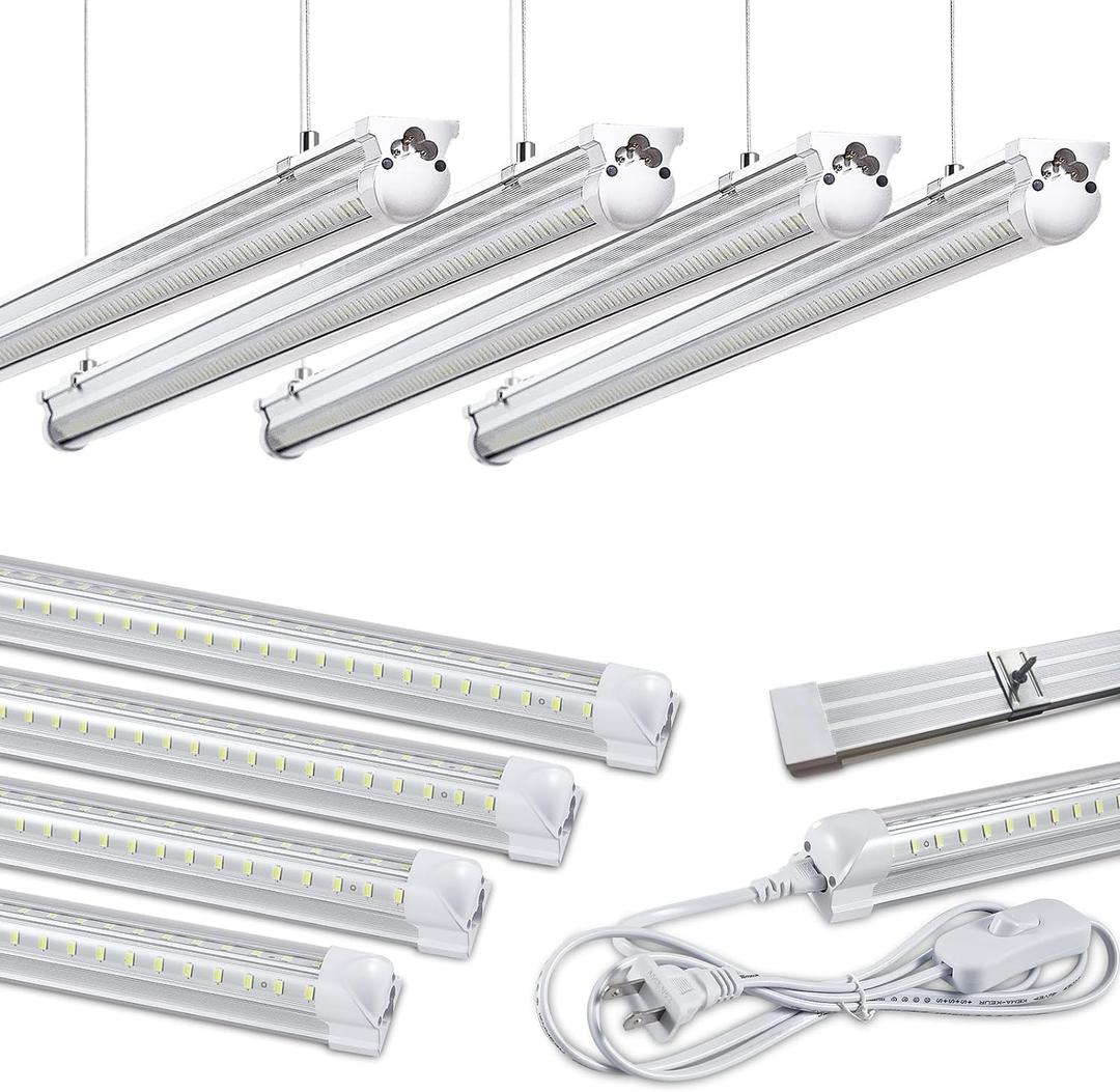 8Pack 4FT LED Shop Light Garage Lights,50W 6000K 7500LM White Light,Hanging/Surface Mount,T8 4FT Tube Lamp for Warehouse Workshop Basement,Linkable LED Shop Lights,Plug and Play (4FT-8Pack-6000K)