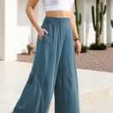 TARSE Women's Linen Palazzo Pants Wide Leg Lake Blue, XXL