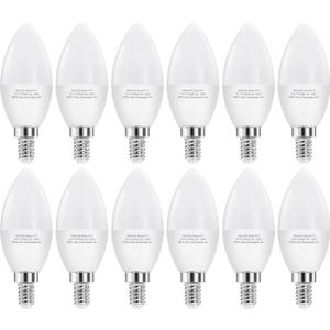 E12 LED Candelabra Bulbs, 60W Equivalent E12 Light Bulbs, C37 Candle Base Chandelier Light Bulbs, Daylight 4000K, Non-Dimmable, Pack of 12