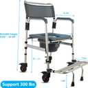 HygiCare 3-in-1 Aluminum Bedside Commode Toilet Shower Chair with Swivel Wheels 6.3 qt Bucket 4 Brake Casters Tool-Free Assembly Support Up to 300 lbs Height Adjustable Lightweight