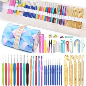 Zlulary 116 PCS Crochet Hooks Set, Ergonomic Large Crochet Hooks Set with Case Crochets Hook Kit Crochet Needles Kit Crochets Bag Kit with Crochets Accessories, Stitch Marker