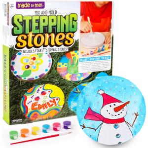 Made By Me Mix & Mold Your Own & Make 4 DIY Personalized Stepping Stones, Great Spring & Summer Weekend Activity, Perfect Keepsake, Birthday Party Idea for Kids Ages 5, 6, 7, 8, 9, Multicolor