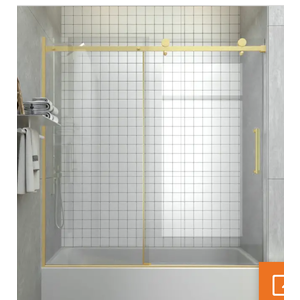CKB Frameless Sliding Bathtub Shower Doors, 57 1/ 2-60 IN. W Adjustable x 60 IN. H, 5/ 16 inch(8mm) Tempered Safety Glass Thickness, Reversible for Left or Right, Gold Finish Hardware Kit, Tampa