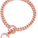 Dog Chain Collar High Rose Gold Polished 15MM Stainless Steel Cuban Link Strong Heavy Duty Chew Proof Walking Chain Leash Collar for Small Medium Big Dogs(15MM, RG, 16")