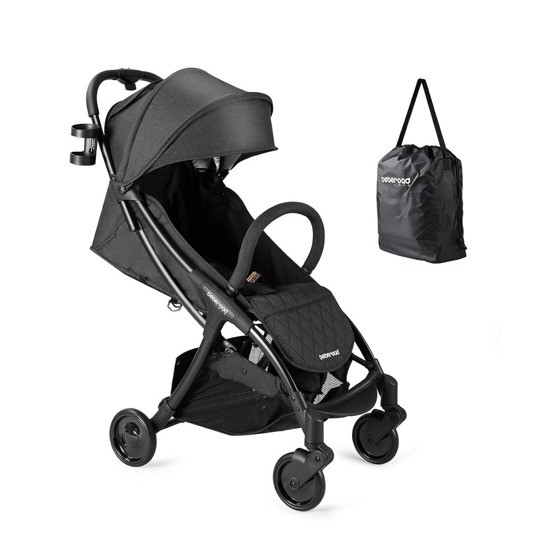 Beberoad Lightweight Baby Stroller for Airplane R2 Small Travel Stroller Compact Strollers Foldable, Infant Toddler Stroller with Adjustable Backrest, Cup Holder and Waterproof Canopy, Black