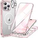 Miracase for iPhone 16 Pro Case Full-Body Phone with Built-in Glass Screen Protector, [Compatible with MagSafe] Military Drop Proof 16 Pro Cover Bumper 6.3 inch, Clear Pink