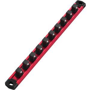 WORKPRO Magnetic Socket Organizer, 3/8-Inch Drive Aluminum Alloy Sockets Rail, Heavy Duty Sockets Holder, Socket Rack Kit 3/8-Inch x 10 Clips (Red)