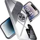 for Samsung Galaxy S23 Ultra 5G Case with Ring Stand Magnetic Kickstand,Glitter Sparkly,for Girls Women,TPU Cover and Hard PC Protective Slim Fit Case 6.8in Black JUS02-29