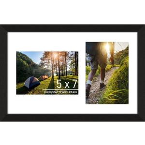 5x7 Double Picture Frame Collage 2 Openings Wooden, Multi Photo Collage Frame 9x14 Gallery Wall Decor, Black Frame with White Mat, Wood