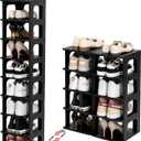 TRZZ 10-Tier Small Shoe Rack, Vertical Narrow Stackable Organizer with Removable Partition, Efficient Shoe Storage for Closet, Entryway, and Small Spaces (Black)