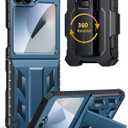 FNTCASE for Samsung Galaxy Z-Flip-6 Case: Military Grade Protection Shockproof Cell Phone Cover with Belt Clip Holster & Kickstand | Protective Drop Proof Rugged Case for Z Flip 6 5G 2024-Blue
