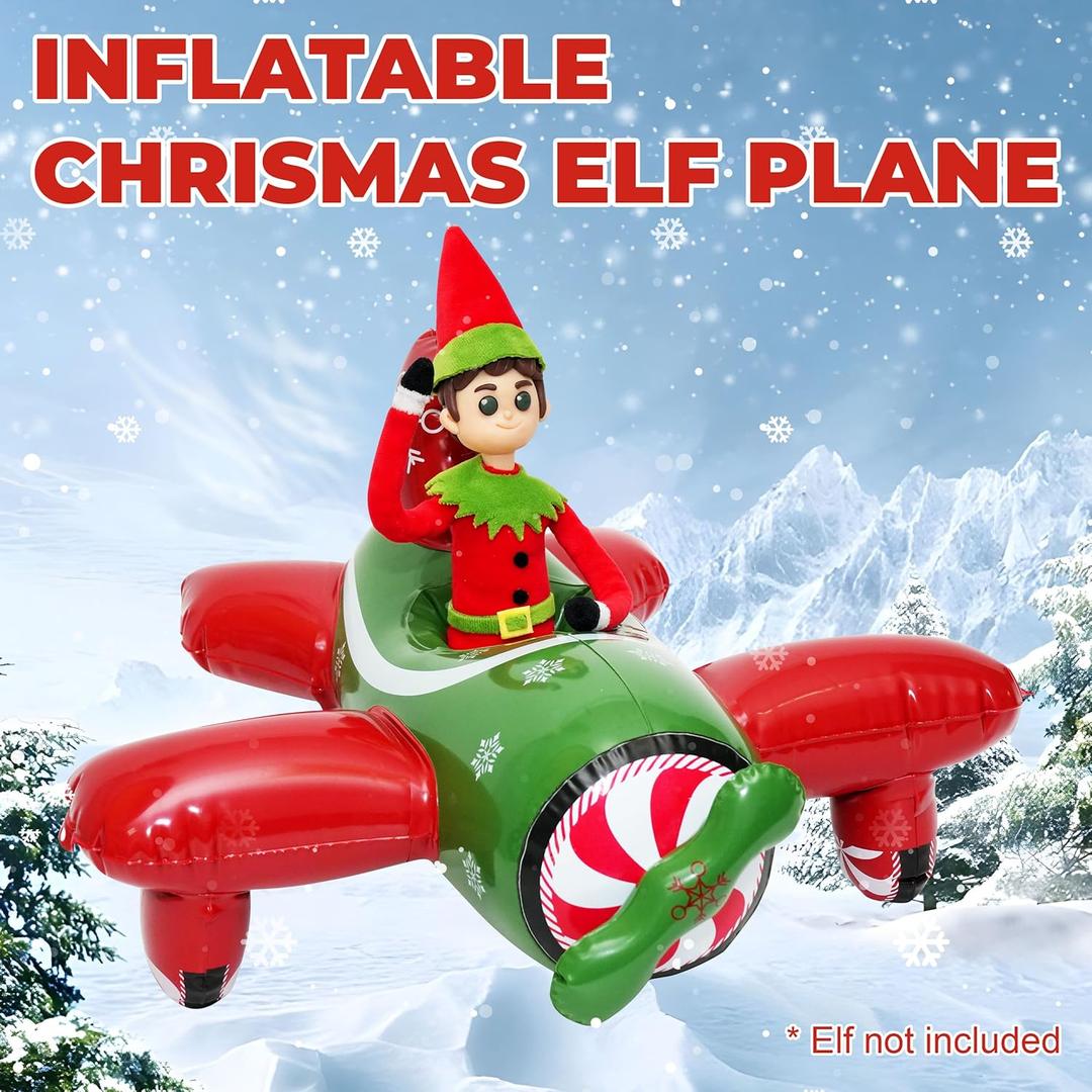 Inflatable Elf Airplane for Elf Doll Christmas Accessories - 6 x 4.5 x 0.5 Inches - Includes Hand Pump & Rope - Doll Decorations Magical Props for 24 Days of Christmas Elf Kit 2025(Elf Not Included)