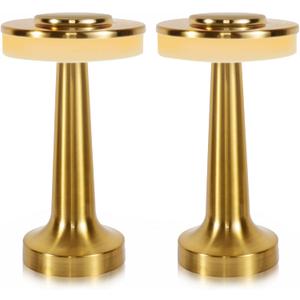 Cordless Table Lamp, Portable LED Desk Lamp, Table Sensor Control Beside Lamps, Kids Night Light with Stepless Dimming & Charging Completed Tip Light & 3 Colors Changing (Gold 2 Pack)