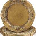 Mifoci Antique Gold Charger Plates Set of 6 Plastic Gold Chargers for Dinner Plates Decorative 13" Round Plate Bulk with Embossed Rim for Dinner, Party, Wedding(Classic)
