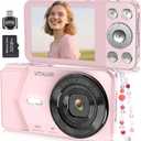 Digital Camera, Autofocus 48MP 4K Camera for Photography with 32GB Card, Portable Compact Point and Shoot Digital Camera for Teens Adult Beginner Kids with Metal Shell, 2000 mAh Battery (Pink)
