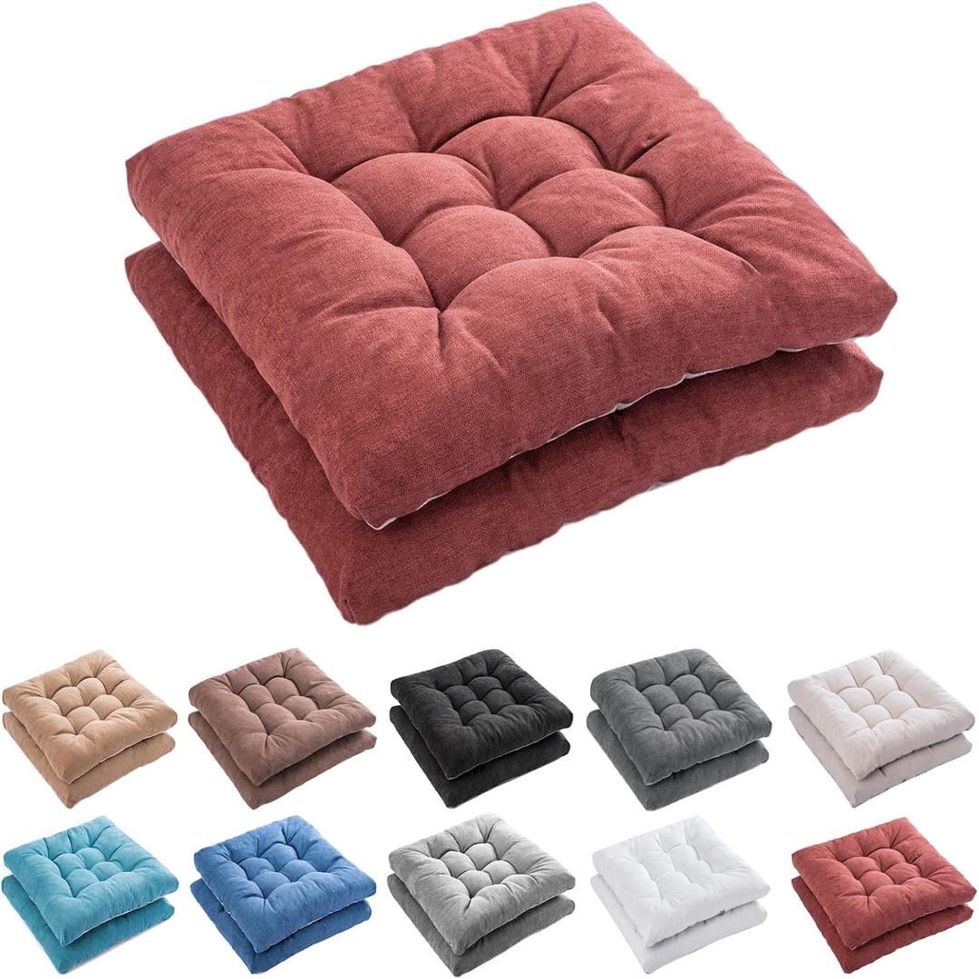 FABRICASTLE Outdoor Indoor Chair Cushions Set of 2 - Patio Furniture Cushion 19x19 inch, Non-Skid Overfilled Seat Cushions for Wicker Rocking Chairs Universal Fit Square Design (2, Red)