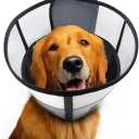 Soft Dog Cone Collar for Dogs After Surgery, Transparent Breathable Pet Recovery Collar for Large Medium Dogs, Adjustable Dog Cone Collar, Elizabethan Collar (L, Black)