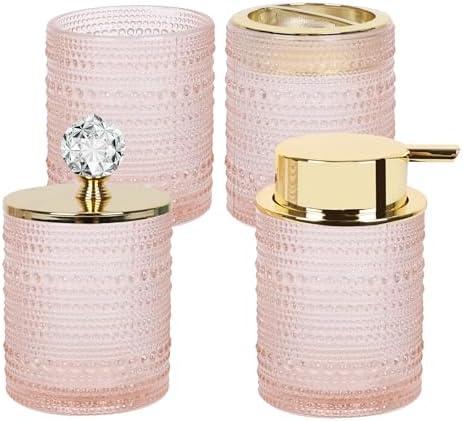 FEILANDUO Bathroom Accessories Set,3Pc Glass Bathroom Accessories,Vanity Bathroom Decor, (Pink)