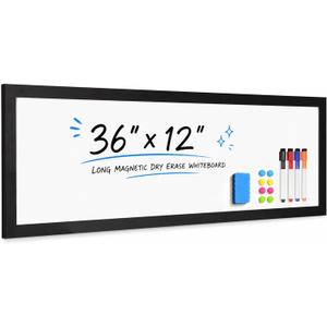 Long White Board, 36" x 12" Magnetic Dry Erase Board, Black