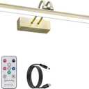 FUNCHDAY Picture Light Wireless, 13" Rechargeable Battery Operated Picture Lights with Remote Timer, 280LM Dimmable Gallery Light, Cordless Art Lighting for Paintings, Wall (Antique Brass) 