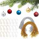 JUNEBRUSHS 120Pcs Christmas Ornament Hooks and Strings, Christmas Ornament Hangers with Snap Ornament String Hooks for Christmas Tree Holiday Party Hanging Decorations (Gold, Silver)