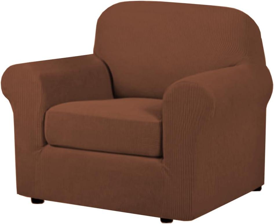 H.VERSAILTEX 2-Piece Armchair Cover Slipcovers with Arms - Sofa Slipcover for Chair Width Up to 47 Inch, Anti-Slip Rich Stretch Knitted Jacquard Fabric Small Checks (Caramel)