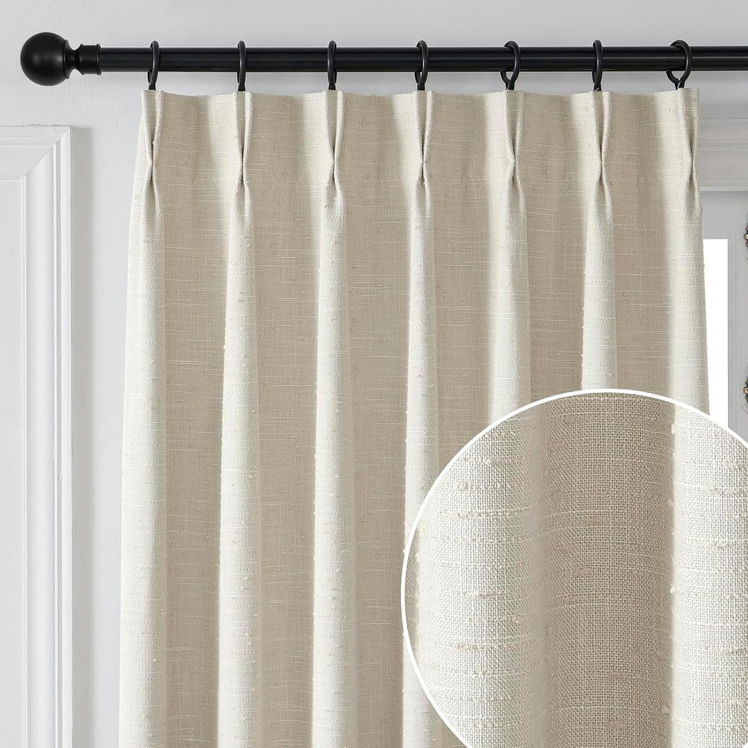 Pinch Pleat Linen Sheer Curtain for Bedroom,Back Tab Stripe Transparent Voile Window Drapes for Living Room, 2 Panels,40" W x90 L,Linen
