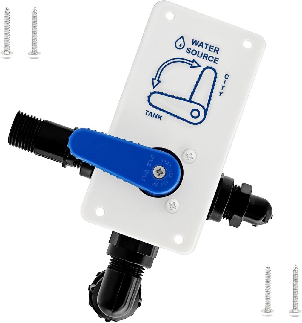 RV Fresh Water Tank Fill/City Water Diverter Valve 008-00004 1/2 PEX Diverter Valve 3-Way Connections, Universal Fit for RVs Max Pressure 125 PSI