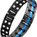 Feraco Magnetic Bracelet for Men Titanium Steel Bracelets with Double Row Magnets Adjustable (Black & Blue)