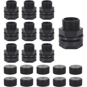 Garden Hose Bulkhead Fitting with Plug, Dual 1/2" Female NPT x 3/4" Male GHT (Garden Hose Thread) Bulkhead Tank Fitting for Rain Barrels, Aquariums (10 Pack)