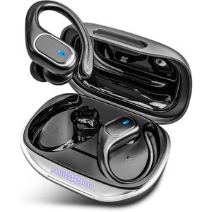 Wireless Earbuds Bluetooth Headphones 80Hrs Playtime Ear Buds IPX7 Waterproof Sports Earphones Wireless Charging Case Over-Ear Earhooks Headest - Blu