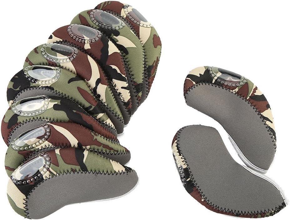 Neoprene Golf Club Irons Head covers Ball Head Protective Cover Fashionable Useful Headcover 7 Colors Set of 10 (Gray+Camouflage)