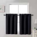Gwine Black Blackout Curtains for Small Window Treatment, Light Blocking Short Kitchen Window Curtains Over Sink, Rod Pocket Half Window Tiers for Bathroom Basement, Each 30" Wx36 L, 2 PCS