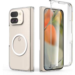 Cresee Case for Google Pixel 9 Pro Fold, Compatible with Magsafe, Built-in Cover Screen Protector, Clear Thin Hard Phone Case with Magnets for Pixel 9 Pro Fold - Transparent