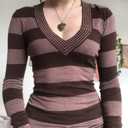 Women Y2k Striped Long Sleeve Slim Tops Color Block Round Neck Harajuku Tees Vintage 90s Shirts Streetwear Aesthetic Clothes (Pink)