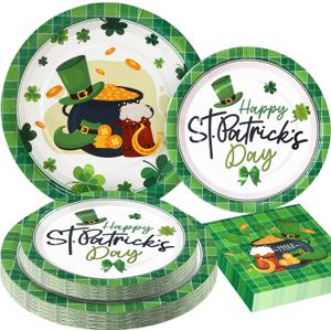 St Patricks Day Plates and Napkins Sets - Green St Patricks Day Disposable Plates for Party Supplies - Serves 25 - For Saint Day Party Decorations