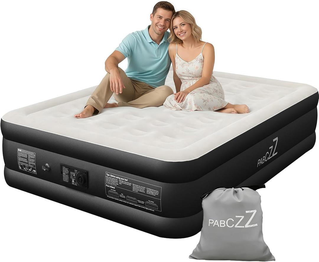 Air Mattress Queen with Built in Pump 18-Inch Thickened Inflatable Mattress for Easy Travel, Supports Up to 650 Pounds Pounds (Black, Queen)