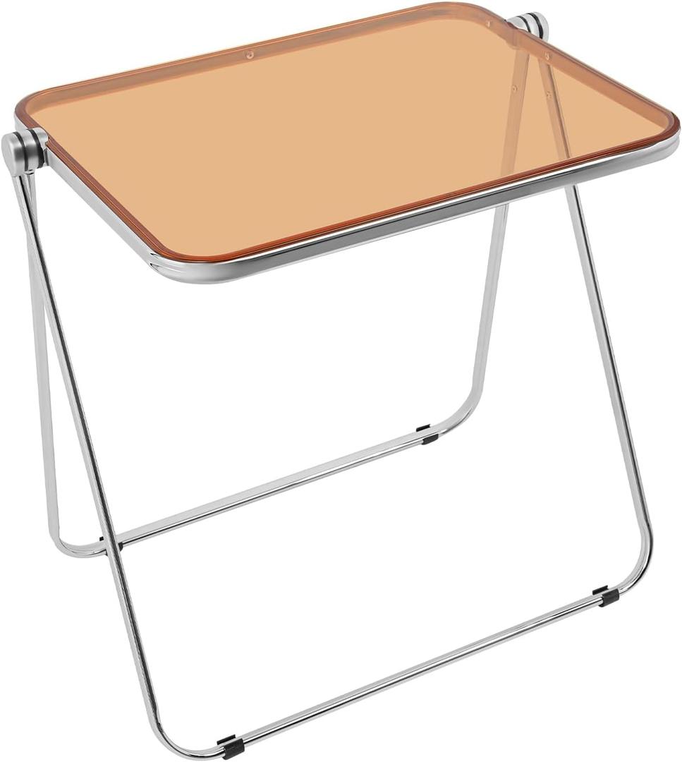 Clear Acrylic Small Folding Table, Acrylic Folding TV Tray Table, No Assembly Required Tiny Desk for Home Office Side Table Computer Desk for Small Spaces, Tawny