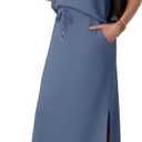 Lepunuo Women Skirt Sets 2 Piece Outfits Casual Half Zip Lapel Cap Sleeve Tops Split Maxi Skirt Airport Travel Outfits, A- Blue, X-Large