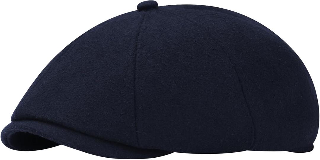 Men's Wool Blend Newsboy Cap Adjustable Gatsby Ivy Newsies Cabbie Hat Classic 8 Panel Tweed Flat Winter Hat (Medium, Pure Navy)