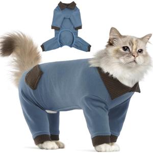 T'CHAQUE Sticky Hair Cat Clothes, Professional Recovery Suit for Cats, Anti-Shedding Shirt Outfit, Soft Pajamas for Kittens, Post-Surgery Onesie for Male & Female Cats, Fuchsia, Medium (Blue)