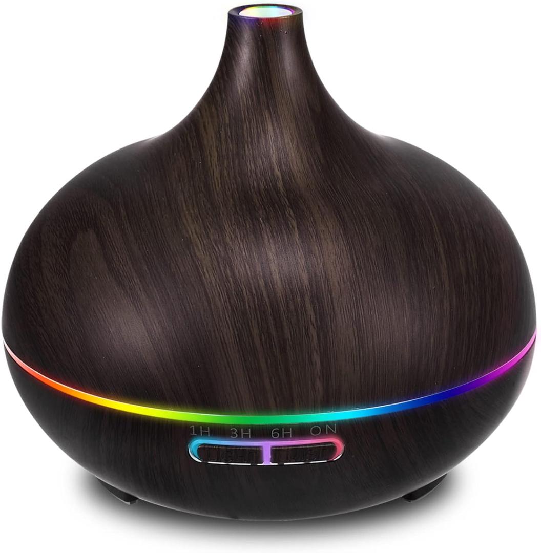 550ML Black Aroma Diffusers For Essential Oils, Large Office Essential Oils Aromatherapy Diffuser With Ambient Light & 3 Timer, Waterless Auto Off Cool Mist Humidifier Vaporizers For Bedroom Kids (Brown-No Oil)