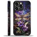 Teonvpu for iPhone 16 Pro Case, Stained Glass Dragonfly Pattern Glossy 2 in 1 Shockproof Bumper Drop Protective Case for Girl Women Boy Men