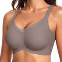 2 x VRVOCIE Wireless Bras for Women No Underwire Crossover V Mesh Seamless Supportive Bralettes Full Coverage Everyday Bra, Grey Small (Brown)