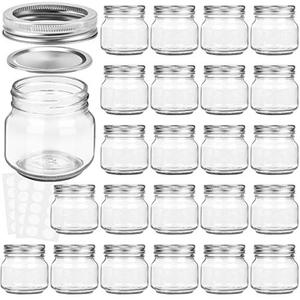 KAMOTA Mason Jars 8 oz With Regular Silver Lids and Bands, Ideal for Jam, Honey, Wedding Favors, Shower Favors, DIY Spice Jars, 20 PACK, 30 Whiteboard Labels Included