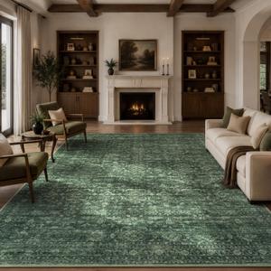 Green Area Rug 8x10 for Living Room Bedroom, Washable Non-Slip Rug
Spill & Stain Resistant; Stays Put During Vacuuming; Machine Washable; Soft Vintage Floral Carpet for Bedroom Dining Room