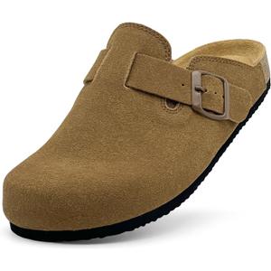 Kids Suede Clogs Boys Girls Sandals Cork Footbed Toddler Slip-on Slippers Indoor Outdoor Cute Sandals Classic Adjustable Buckle (3.5 Big Kid, Brown)