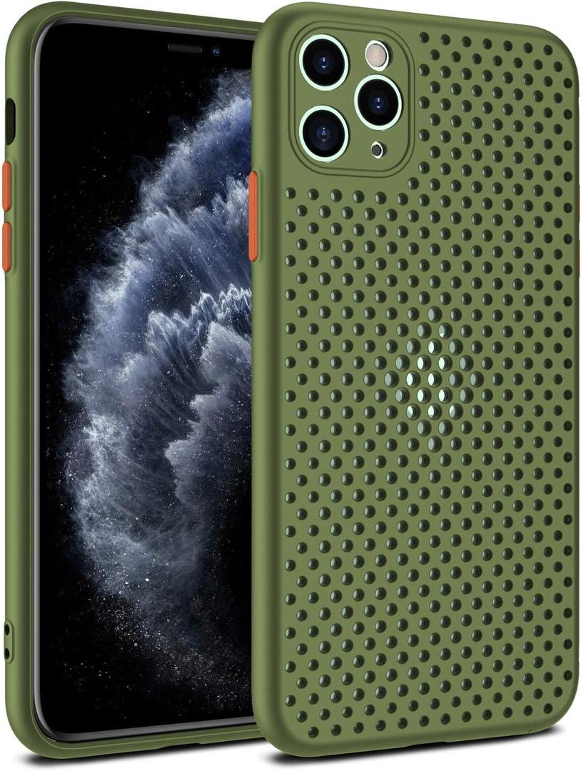 Heat Dissipation Phone Case for iPhone 17, Breathable Hollow Cellular Hole Ultra Slim Cooling TPU Cover with Full Back Camera Lens Protection (Army Green, for iPhone 17)