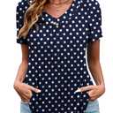 OIDUICOULD Womens Plus Size Tops Short Sleeve Shirts V Neck Casual Soft Blouse Navy Polka Dot 1X (Blue, XL)