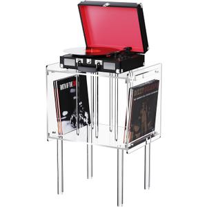 Acrylic Record Player Stand, with Vinyl Storage, Clear Acrylic Side Table (Clear)